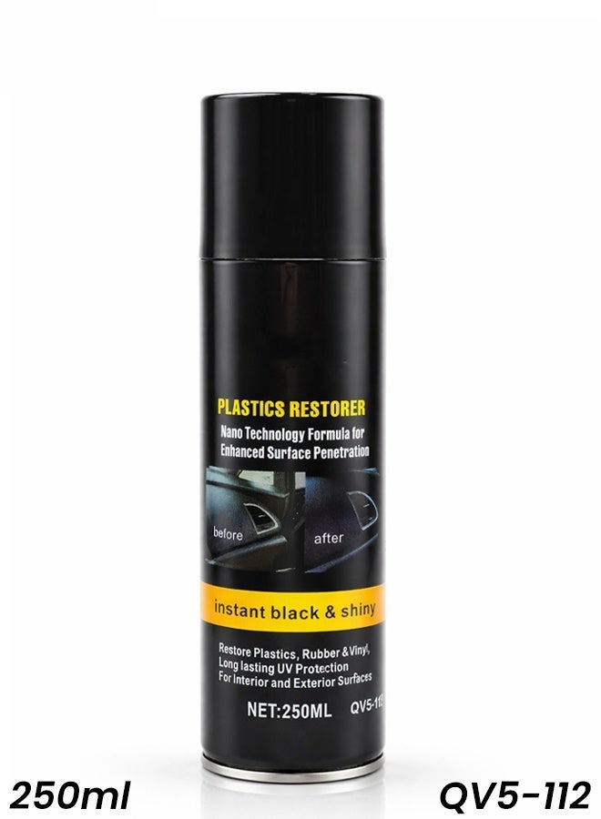 Plastic Restorer Spray 250ml for Car Interior & Exterior Plastic, Rubber & Vinyl Trim, Restores Faded Surfaces, Instant Black Shine, UV Protection QV5-112 - Image 1